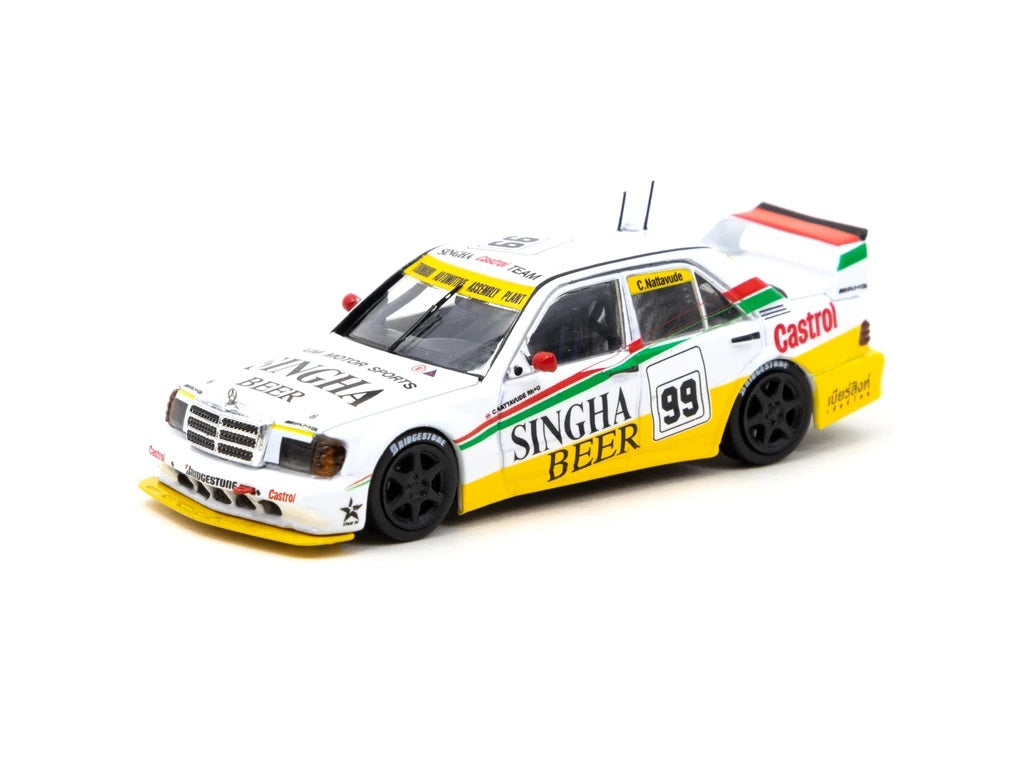 Tarmac Works 1:64 Scale Mercedes Benz 190 E 2.5-16 Evolution II Diecast Model Car - 1995 SE Asia Touring Car Championship #99 - Perfect for Collectors, Display & Racing Enthusiasts
