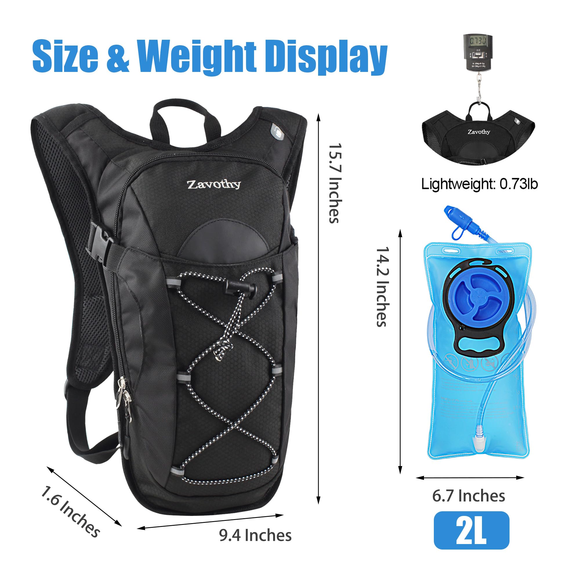 Zavothy 2L Hydration Backpack with Leak-Proof Bladder - Lightweight Water Pack for Running, Cycling, Hiking & Outdoor Sports - Perfect for Marathon, Trail Running & Camping Adventures