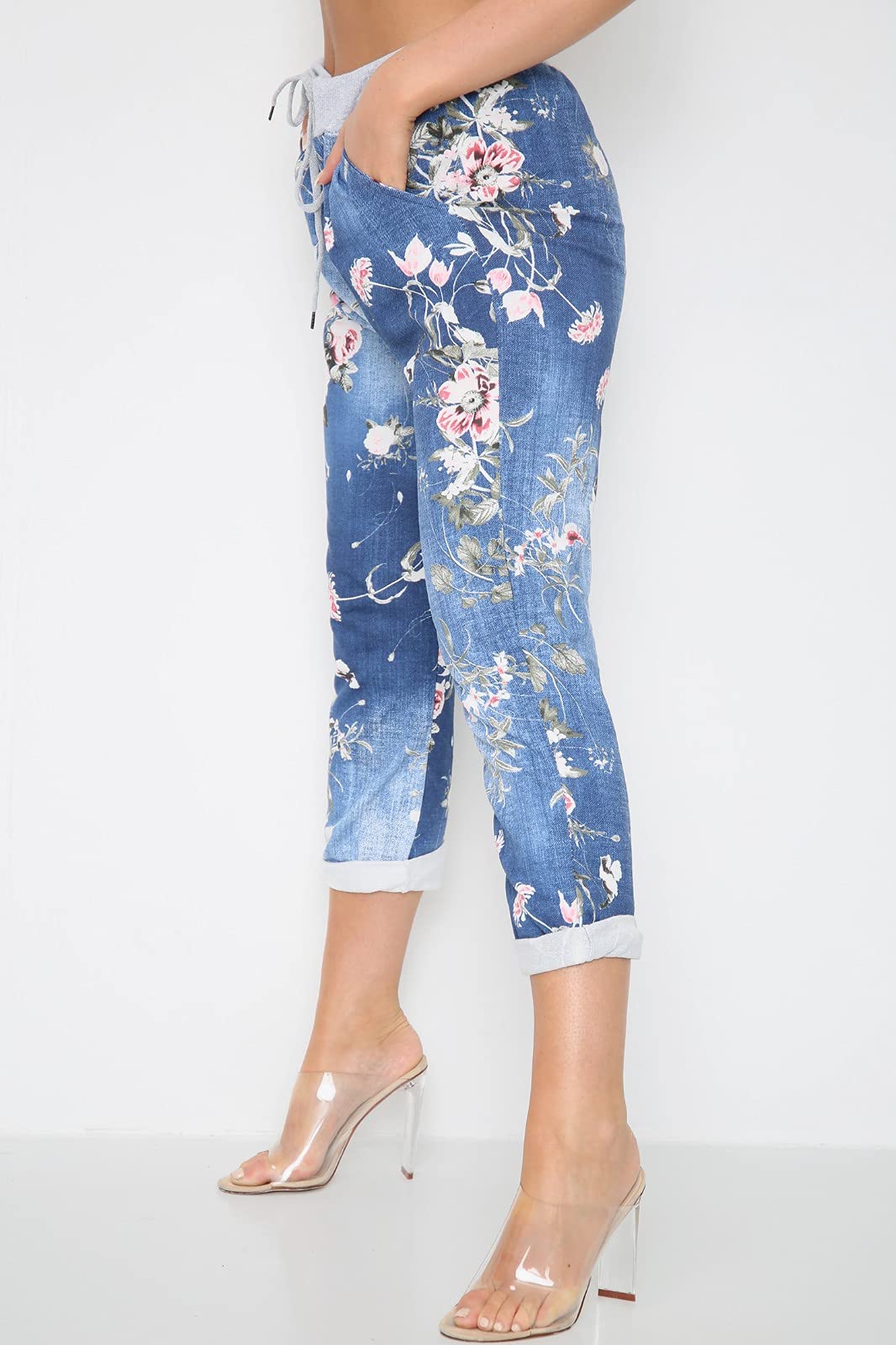 Women's Floral Print Denim Joggers - High Waisted Casual Sweatpants for Summer & Gym | Plus Size 6-20 | Perfect for Yoga, Running Errands & Lounge Wear