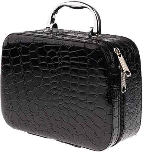 Stylish Makeup Bag & Cosmetic Organizer with Magnifying Mirror - Travel Jewelry Storage Box & Toiletry Case for Women (Black) | Perfect for Travel, Home Vanity & Gift Giving