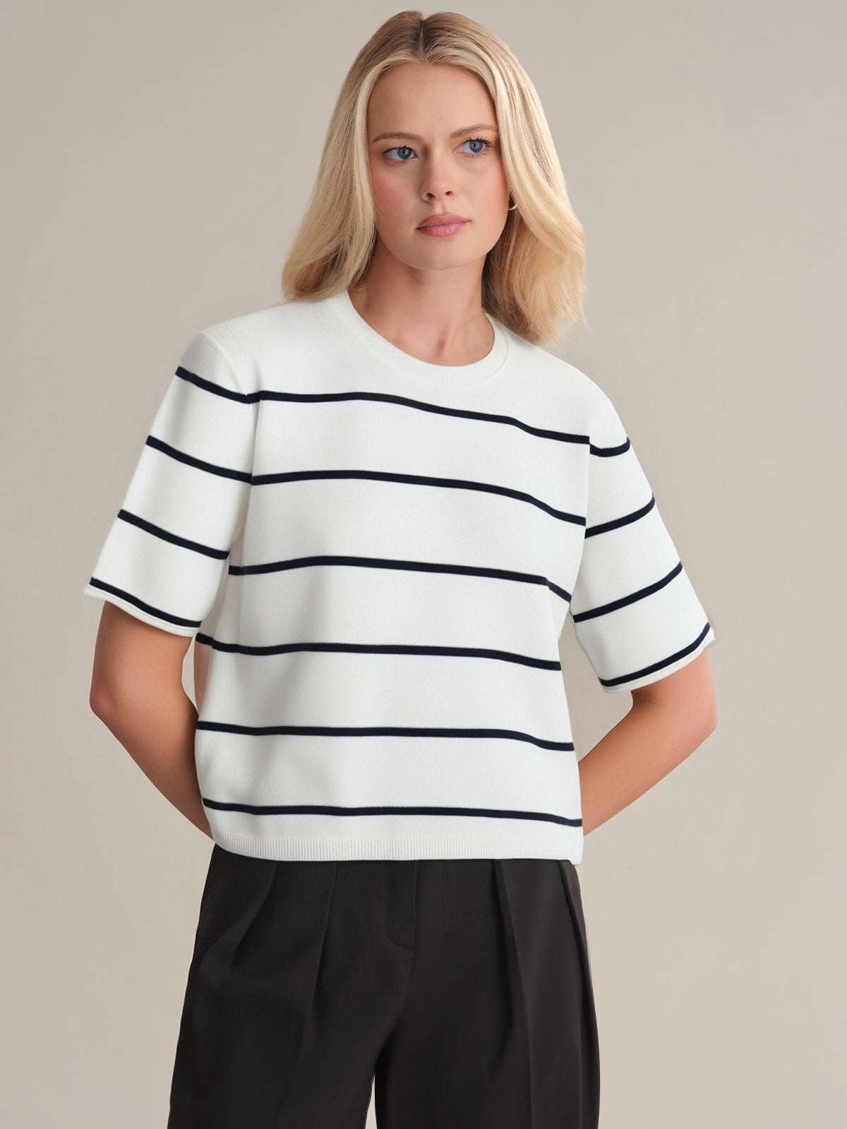 Noa: Women's Stripe Cotton Crop Sweater - Soft & Comfortable Pullover for Casual Wear, Spring & Fall Fashion