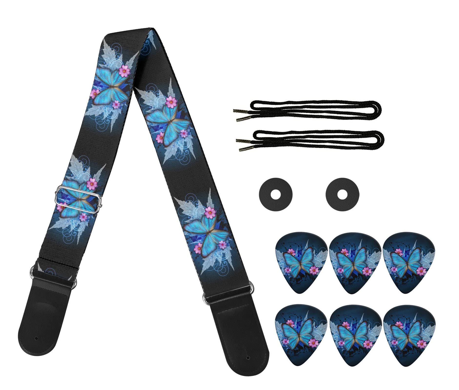KUILIUPET Adjustable Guitar Strap for Acoustic & Electric Bass Guitars with Picks Pocket - Includes 5 Guitar Picks - Universal Music Accessories for Performances, Practice & Stage Use