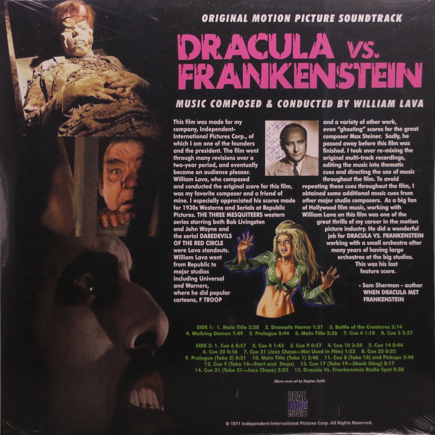 DRACULA Vs. FRANKENSTEIN Original Soundtrack Orange Vinyl LP Record - Horror Movie Music for Halloween Parties & Film Collector's Display