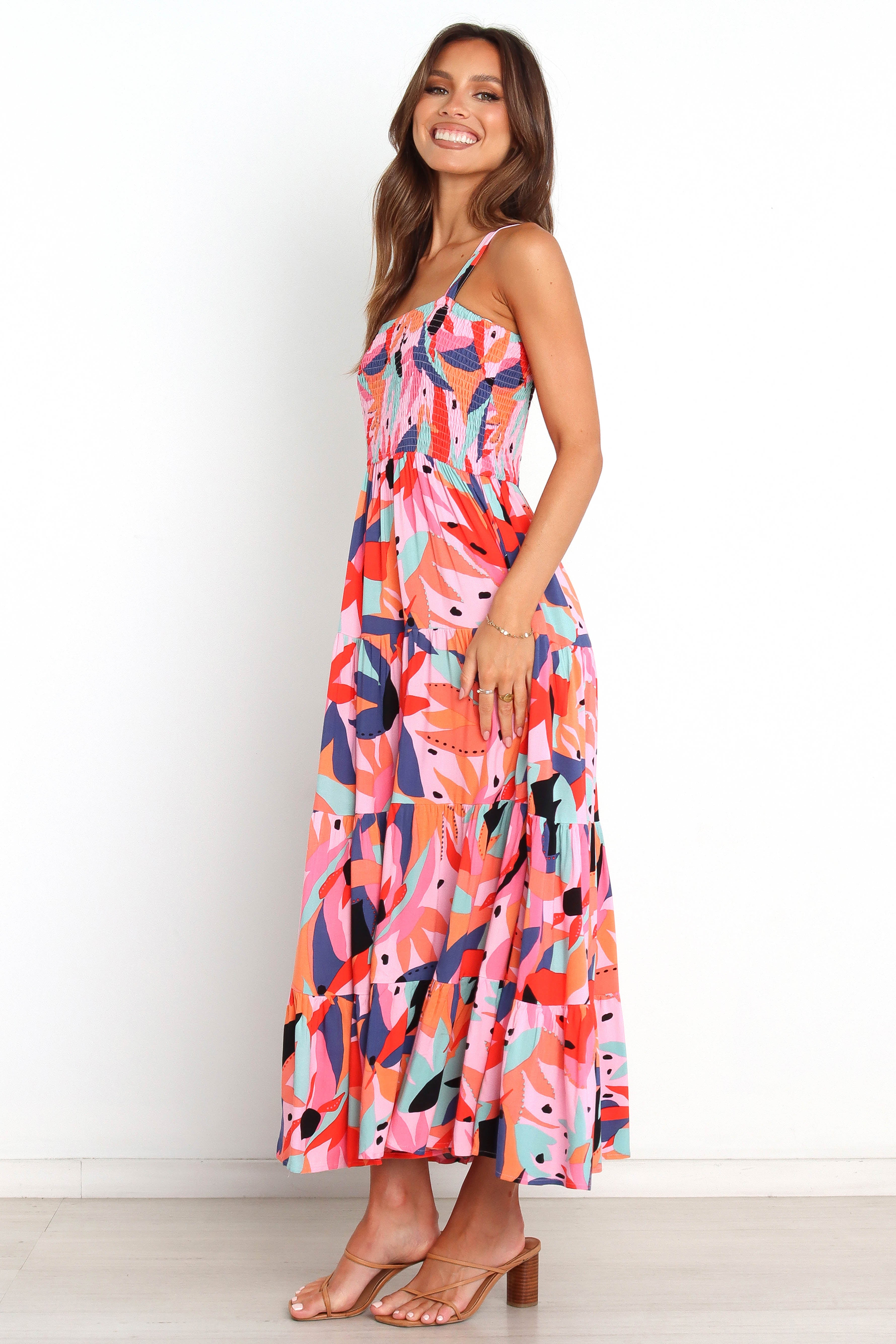 Celina Dress - Floral Print Pink Multi Color Summer Maxi Dress for Women | Beach Wedding Party Vacation Outfit