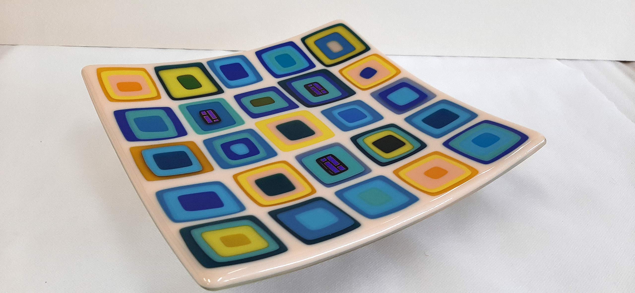 Handmade Fused Glass Square Sushi Platter - Beige Serving Tray for Appetizers, Desserts & Table Decor | Elegant Kitchenware & Housewarming Gift for Hostess | Perfect for Dinner Parties, Japanese Cuisine & Home Decor