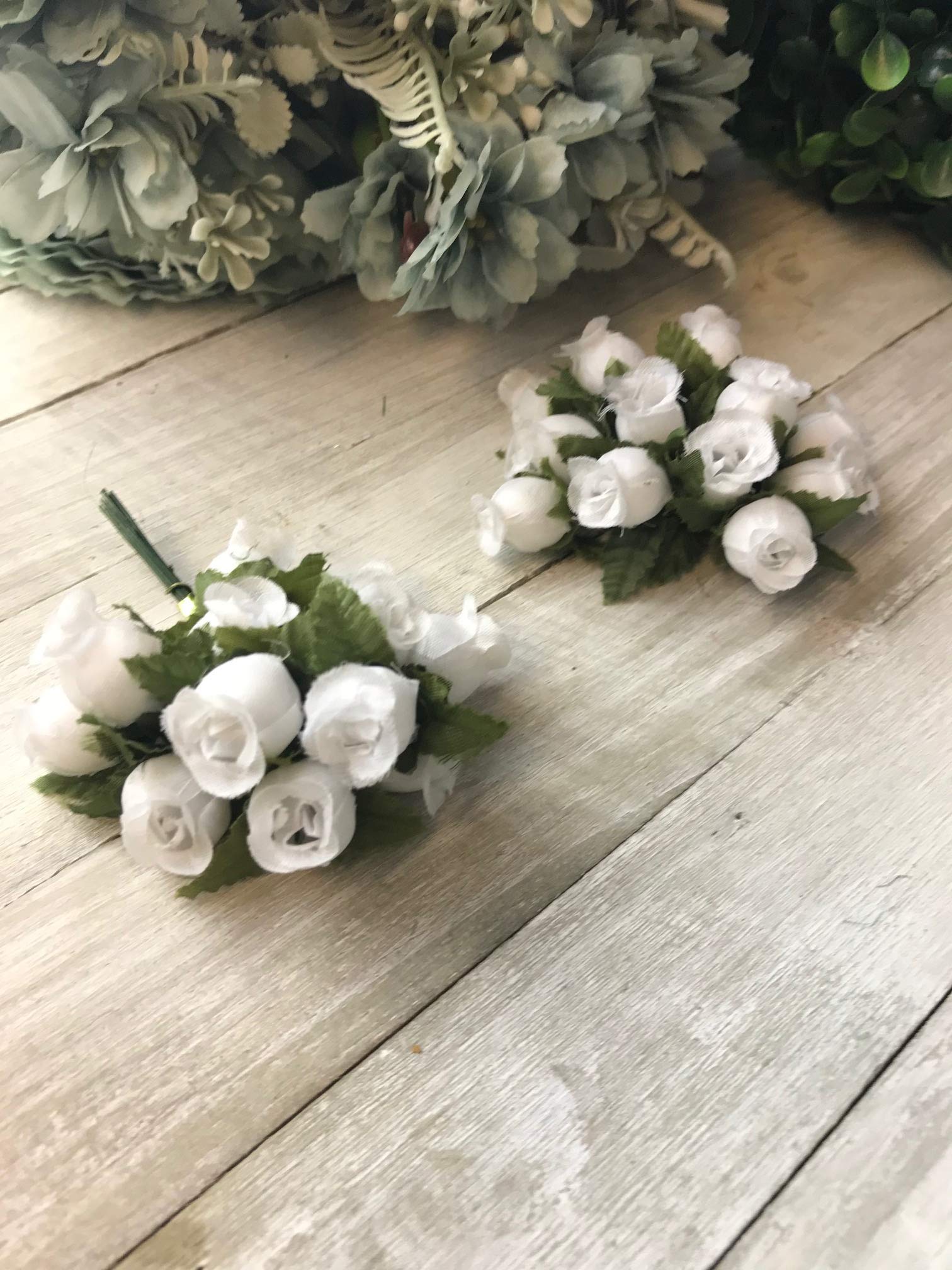 144 Pcs Miniature Silk Rose Flowers for DIY Scrapbooking, Bouquets, Valentines & Anniversary Crafts - Handmade Polyester Roses for Embellishments & Home Decor (White)