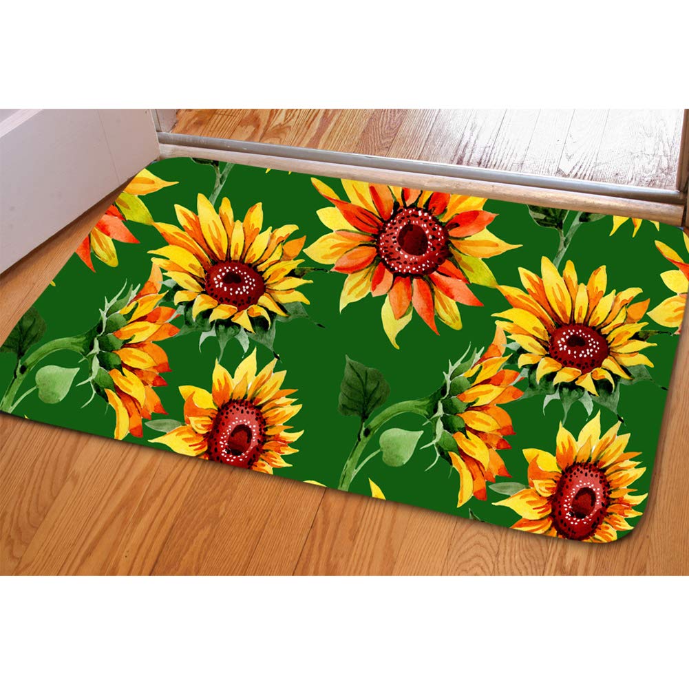 Sunflower Welcome Door Mat - Non-Slip Flannel Floor Rug for Home, Bedroom, Living Room, Bathroom & Kitchen Decor | Perfect for Entryways, Laundry Rooms and Pet Areas
