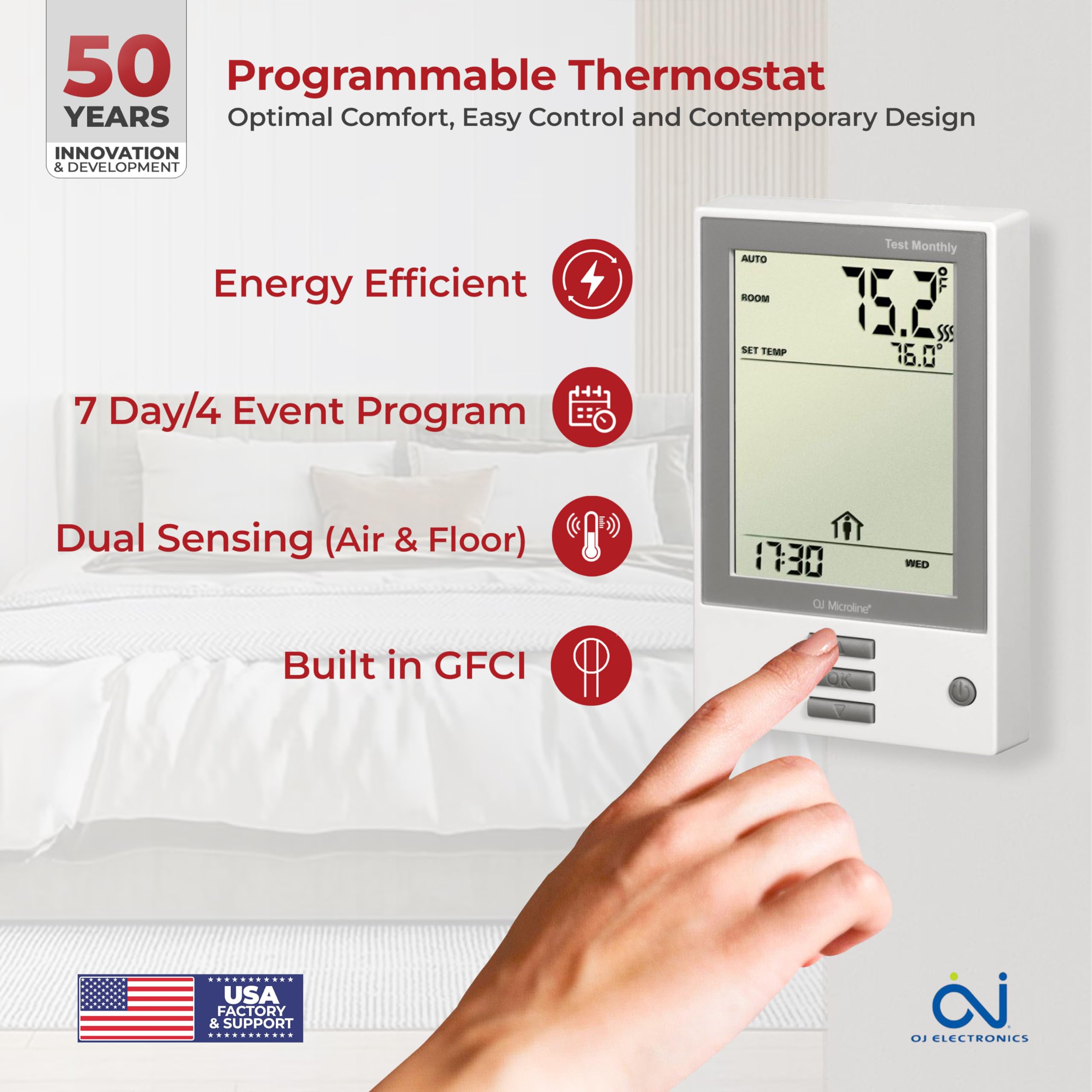 30sqft Electric Floor Heating Cable Kit - 120V Under Tile Heating System for Vinyl, Laminate & Hardwood Floors - Includes Smart Programmable Thermostat with GFCI, Heating Cable, Straps, Sensor & Alarm - Perfect for Bathroom, Kitchen & Basement Floor Warming