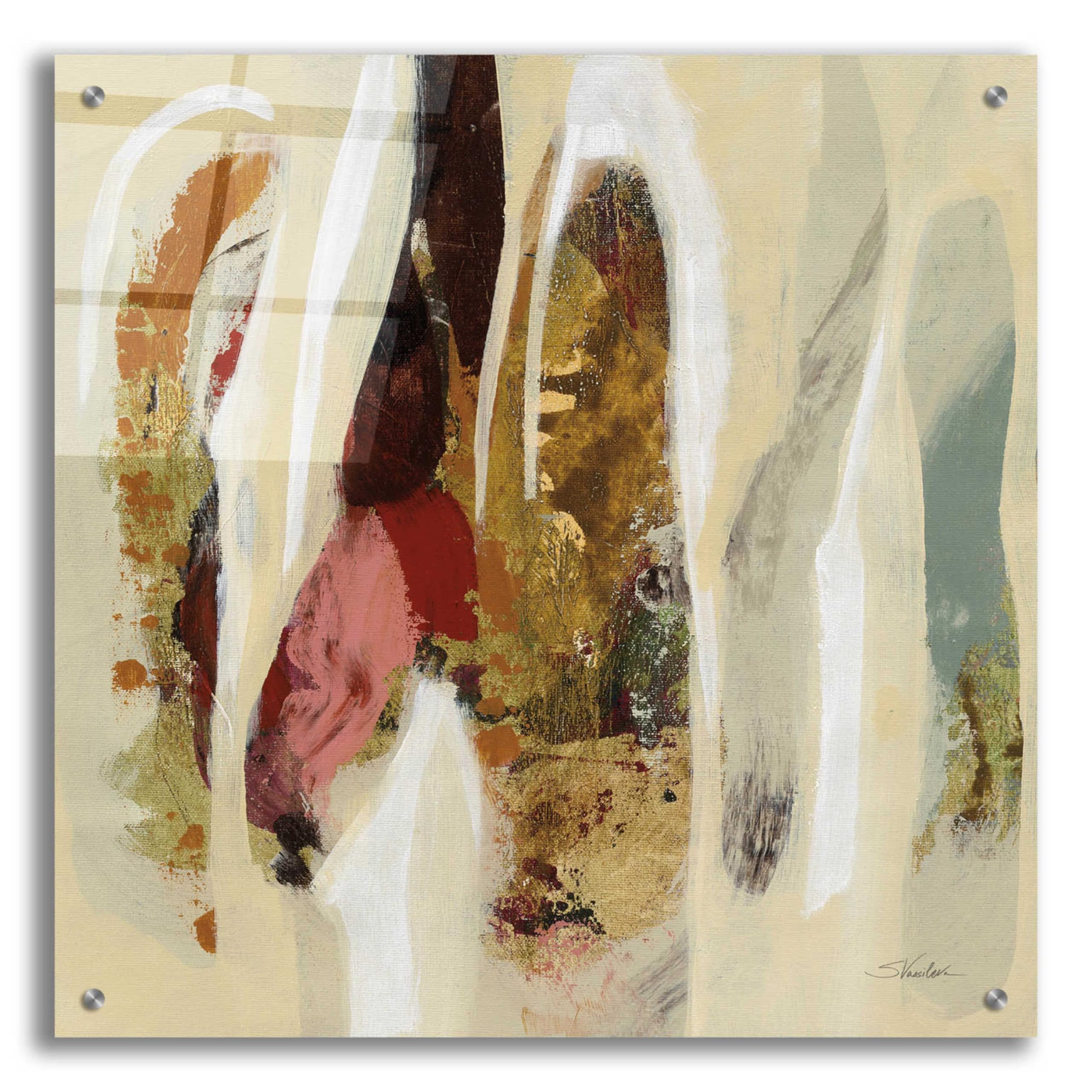 Silvia Vassileva 'Terracotta Tile I' Acrylic Glass Wall Art - 24x24 Inch Modern Abstract Painting for Living Room, Bedroom & Office Decor