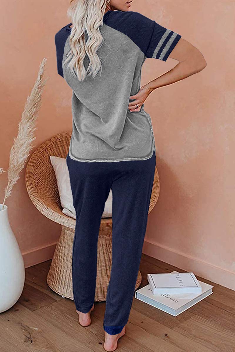 Women's 2-Piece Lounge Set - Short Sleeve Jogger Pajama Outfit for Home & Travel