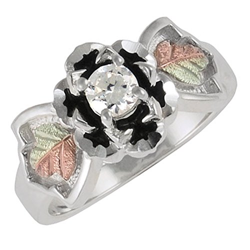 Vintage Black Rose CZ Women's Ring - 925 Sterling Silver with 12k Green & Rose Gold Plating, Cubic Zirconia Statement Jewelry for Women | Elegant Gift for Anniversary, Valentine's Day & Special Occasions