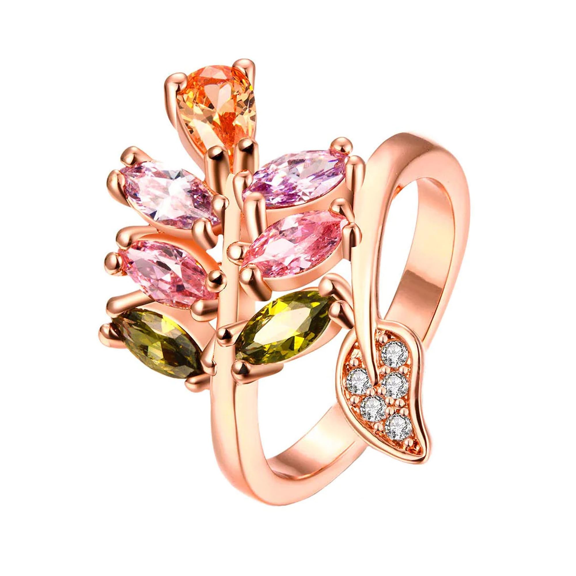 Elegant Rose Gold Plated Cubic Zirconia Adjustable Ring for Women - Fashionable Petal Design Jewelry Gift for Her | Perfect for Date Nights, Anniversaries & Special Occasions