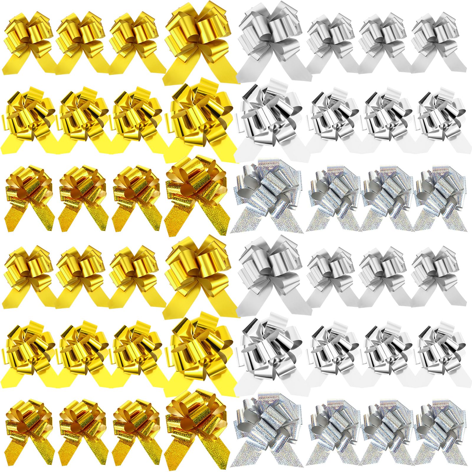 Christmas Pull Bows 48pcs - Gold & Silver Gift Wrapping Decor for Holidays
