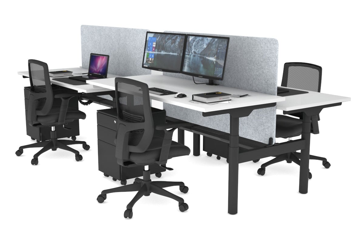 Flexi Premium Height Adjustable 4-Person H Bench Workstation - Black Frame [1800L x 700W] - Ergonomic Office Desk for Collaborative Workspaces & Home Offices