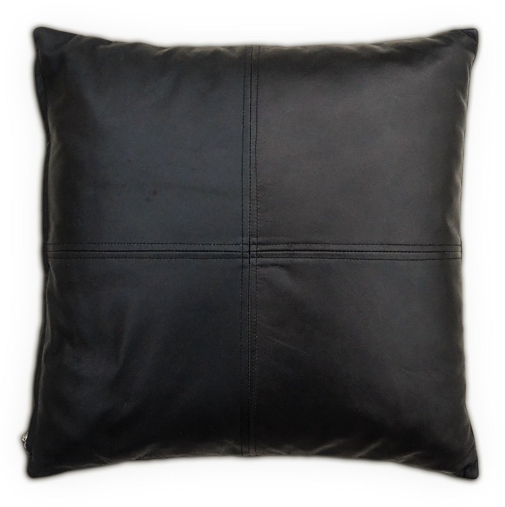 Genuine Leather Pillow Cover 18x18 Inches - Soft & Thick Lumbar Throw Cushion Case for Sofa, Couch, Bed - Farmhouse Decorative Modern Home Decor (Black) - Perfect for Living Room, Bedroom & Office