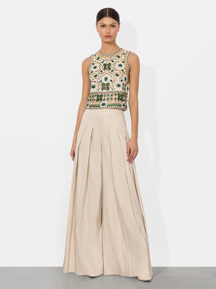 Amal Embellished Tank Top for Women - Off White | Elegant Lace & Bead Design | Perfect for Casual Wear, Parties & Special Occasions