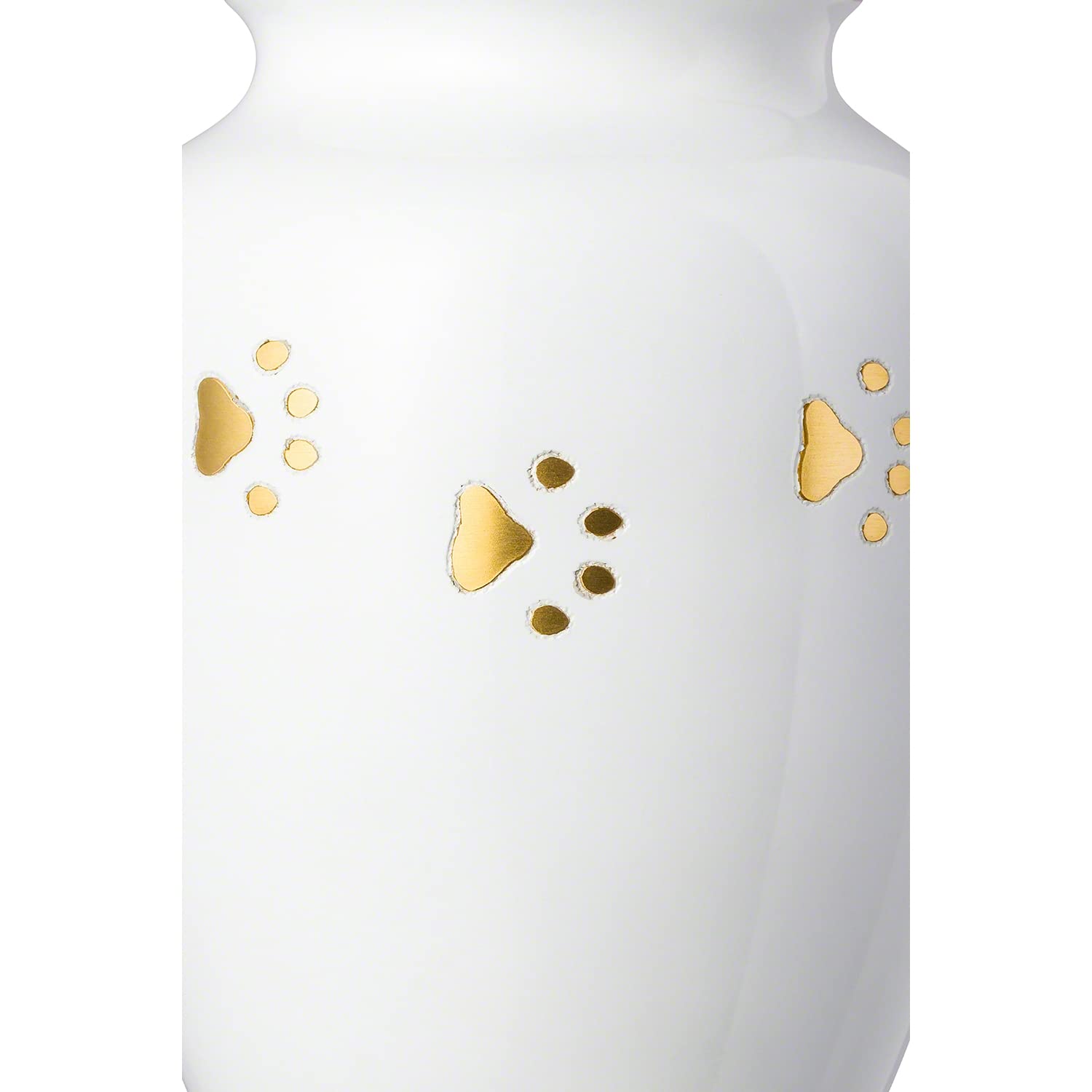 Pet Urn for Dogs and Cats - Ottillie Paws Tribute Series, Small Cloud White with Horizontal Brass Paws, Walnut Base, Brass/Black Plate - Perfect for Memorial Keepsakes and Home Display
