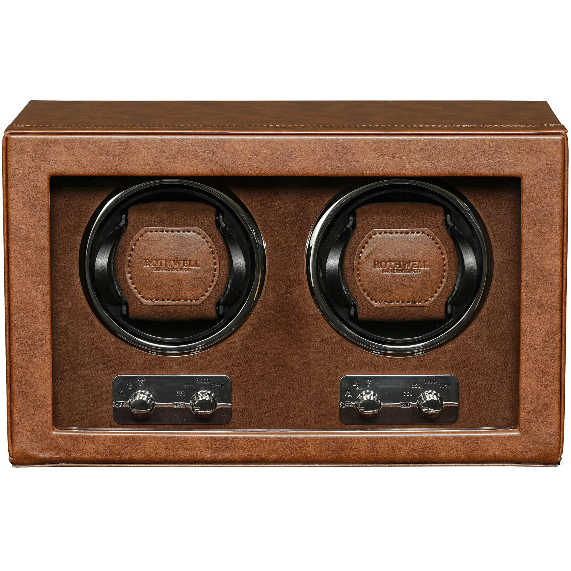ROTHWELL Double Automatic Watch Winder - Quiet Motor, Multiple Speed & Rotation Settings (Tan/Brown) - Perfect for Watch Collectors & Luxury Timepiece Storage
