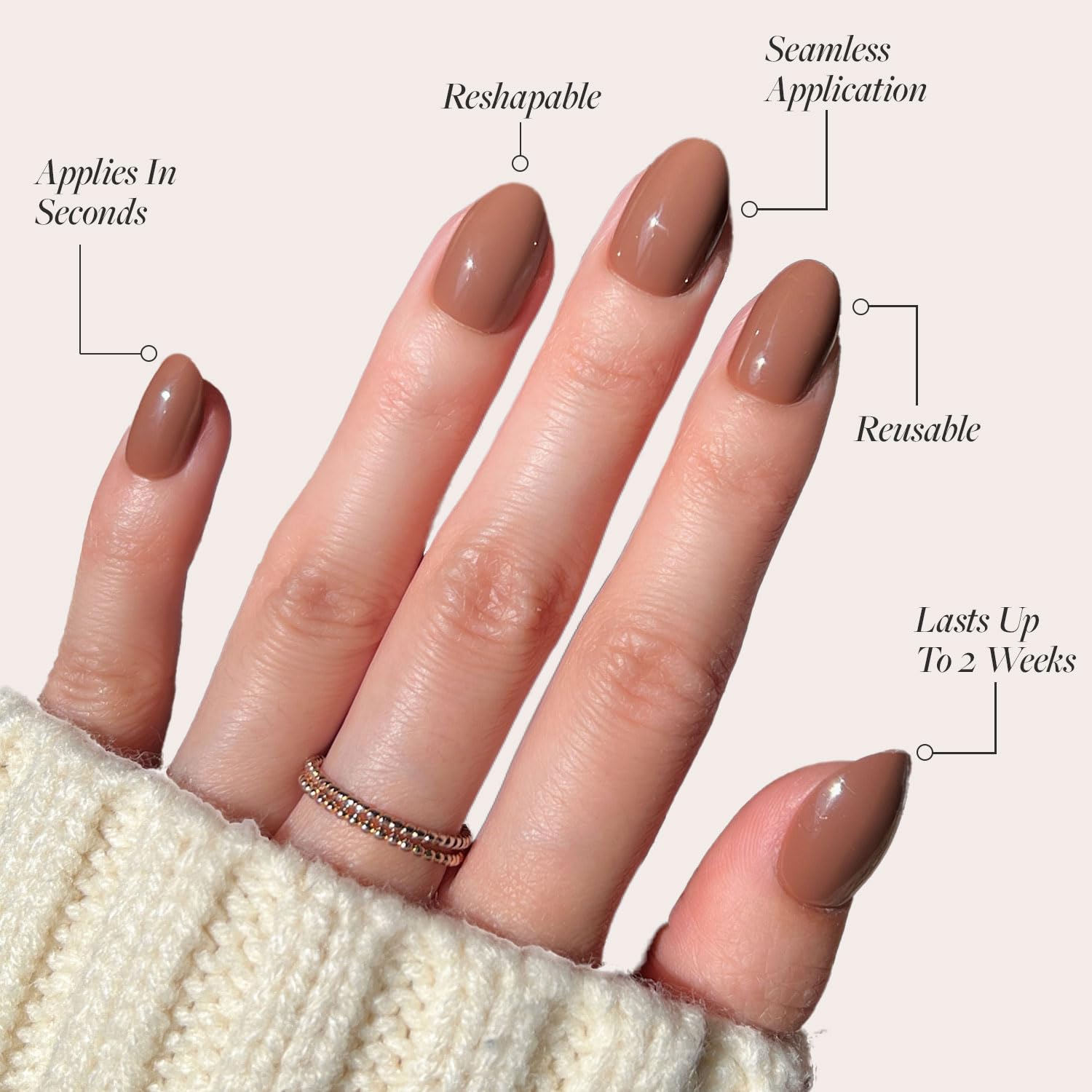 Glamnetic Press On Nails - Chocolate Brown Short Oval Fake Nails | Reusable Stick On Nails with Glue | Salon Quality False Nails Kit (15 Sizes, 30 Nails) | Perfect for Parties, Weddings & Everyday Wear