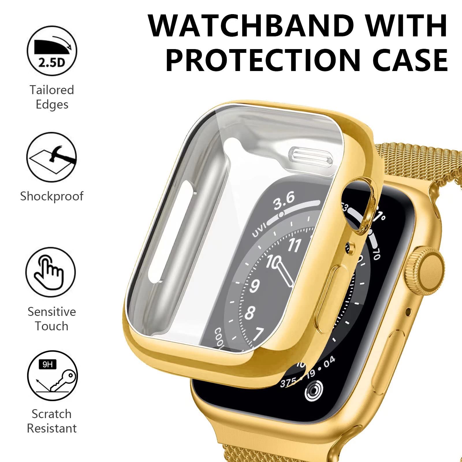 Premium Stainless Steel Band for Apple Watch 38/40/41/42/44/45mm - Magnetic Adjustable Strap with Screen Protector Case - Compatible with iWatch Series 9/8/7/6/5/4/SE/3/2/1 - Perfect for Workouts, Business Meetings & Everyday Wear (Men & Women)
