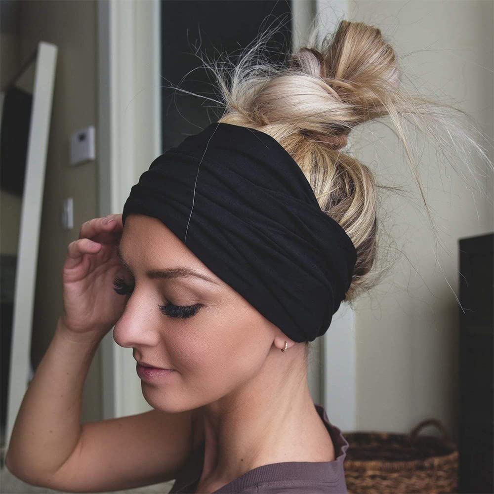 7'' Extra Wide Non-Slip Boho Headbands for Women - Fashion Knotted Yoga & Workout Head Wraps - African Hair Accessories for Gym, Running, and Everyday Style