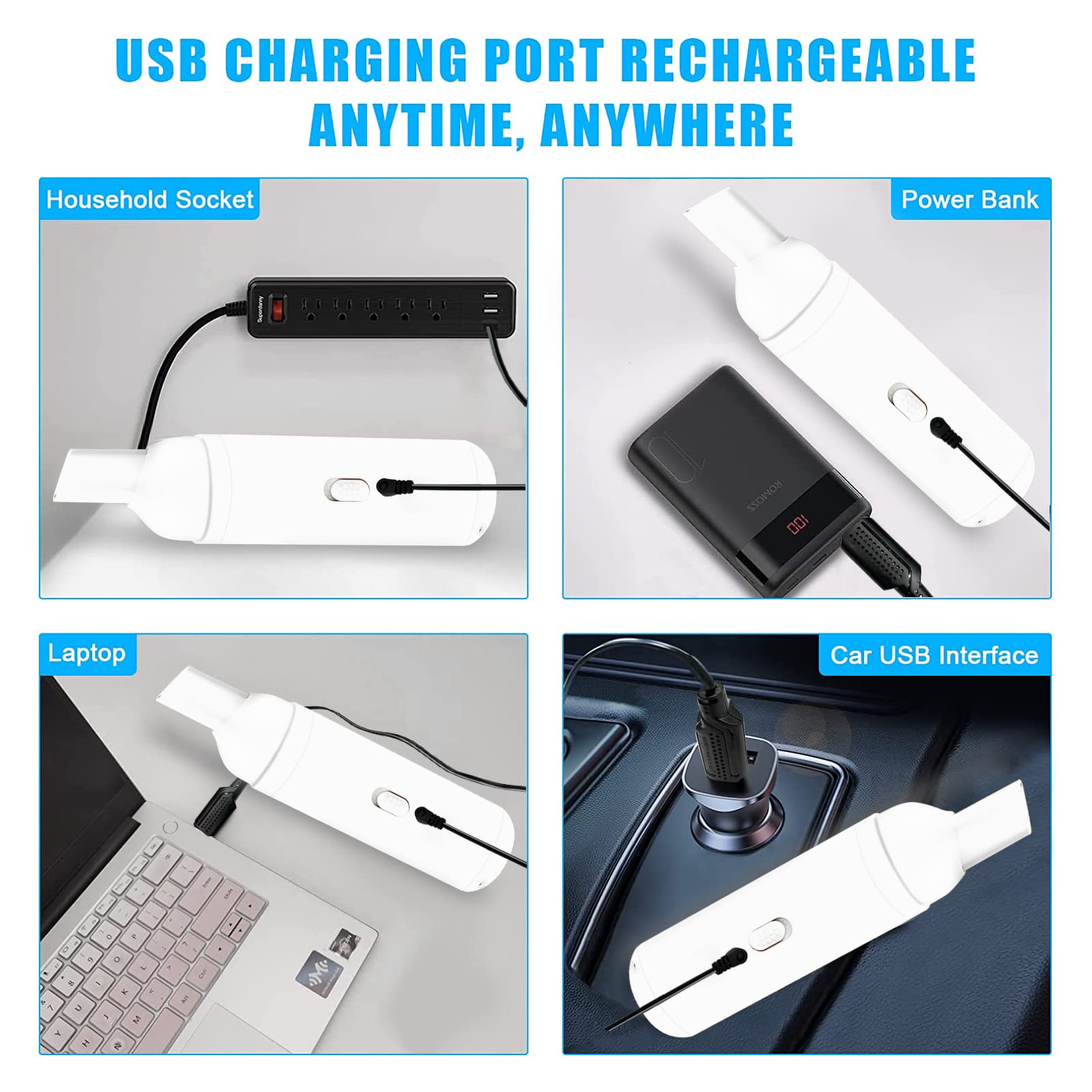 Mini Portable Cordless Car Vacuum Cleaner - Handheld USB Rechargeable for Quick Cleaning Pet Hair, Dust in Home, Office & Car (White) | Perfect for Car Seats, Upholstery & Small Spaces