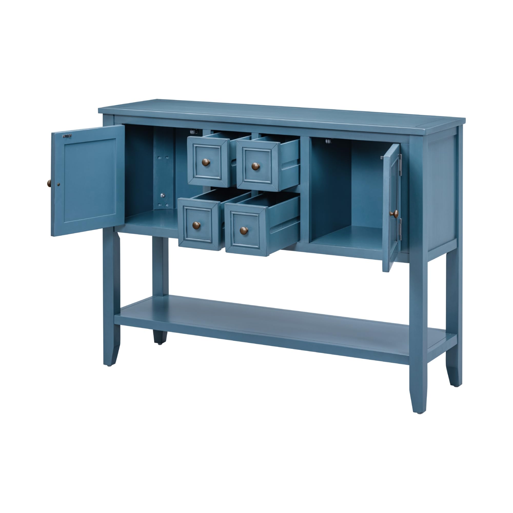 LZ LEISURE ZONE Retro Style Wood Console Table with Storage Cabinet & Drawers - Light Navy Buffet Sideboard with Bottom Shelf for Living Room, Kitchen & Entryway - Perfect for Home Decor, Storage Solutions and Entryway Organization