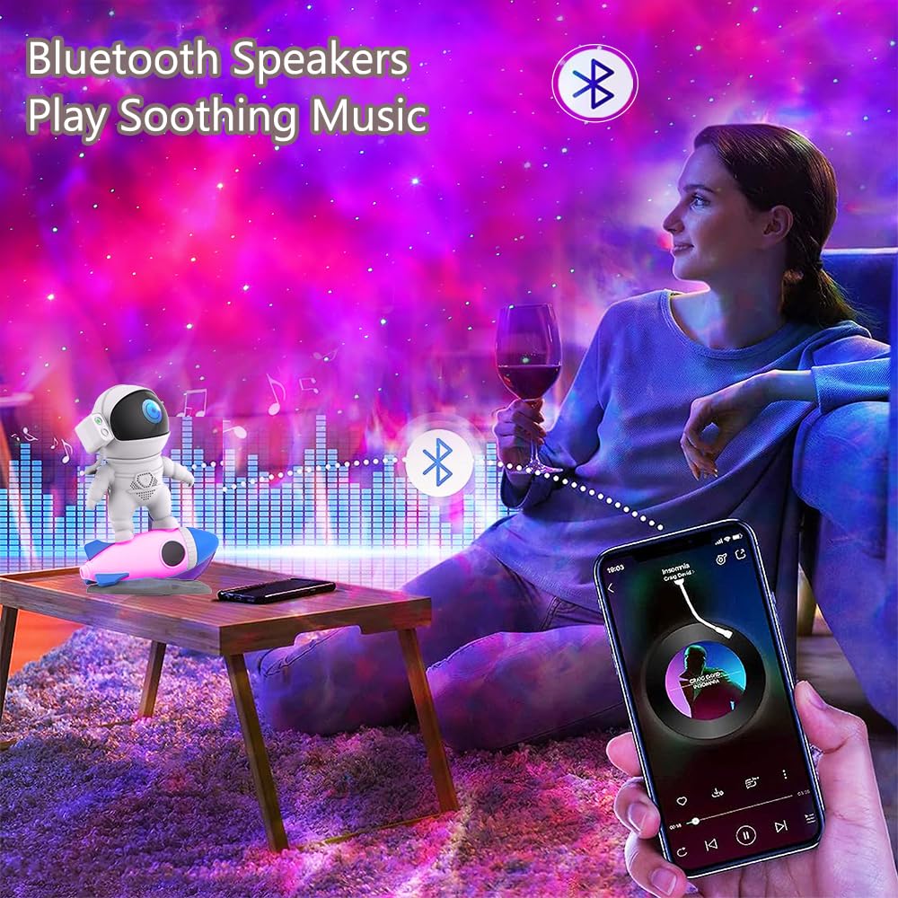 Astronaut Star Projector Galaxy Light - LED Nebula Night Light for Kids & Adults, Remote Control Star Projector with Bluetooth Speaker & White Noise for Bedroom Decor | Perfect for Nursery, Meditation & Relaxation
