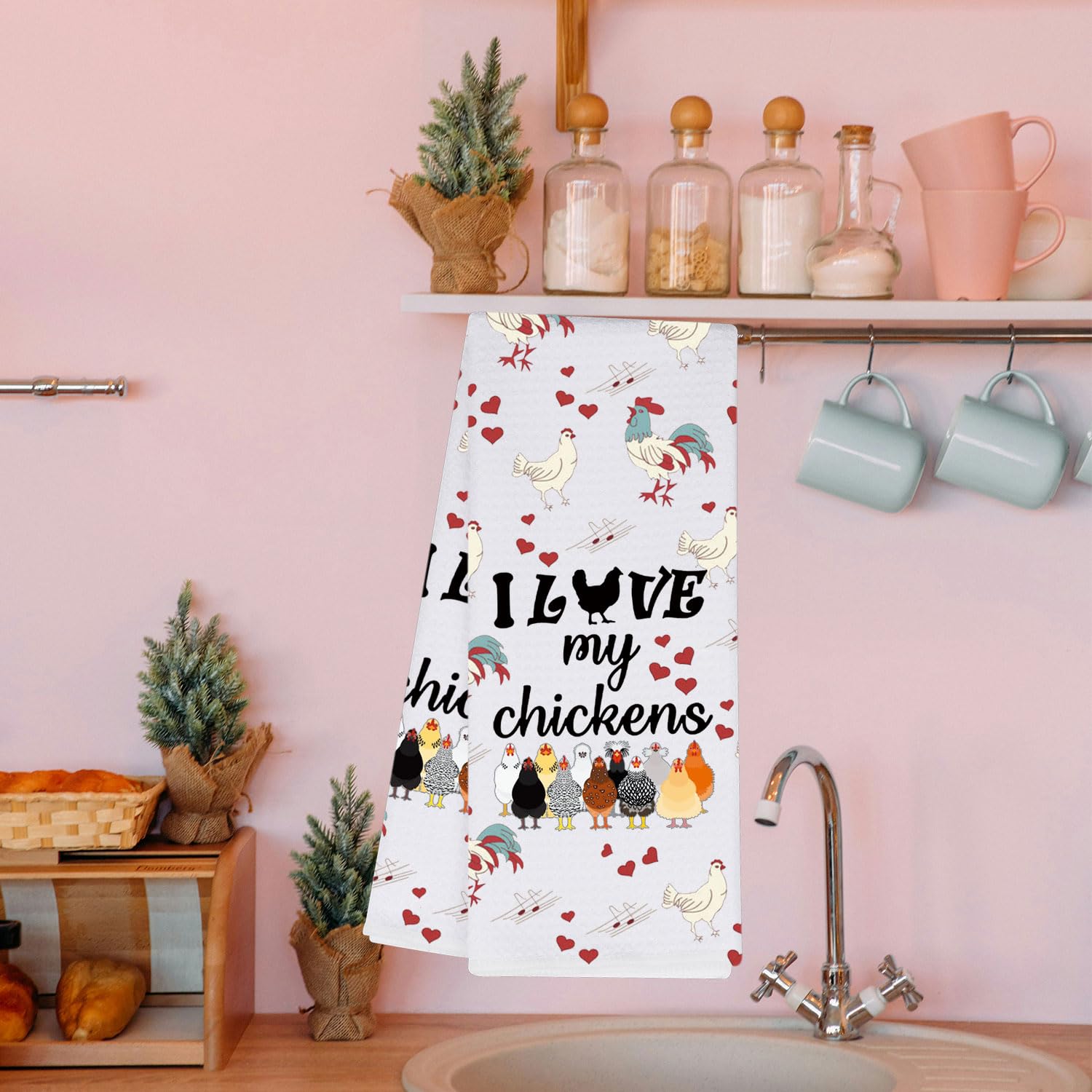 Funny Chicken Kitchen Towel - Cute Chickens Design Dish Cloth for Chicken Lovers & Farmers - Perfect Farmhouse Decor & Housewarming Gift - Great for Cooking, Baking & Country Style Kitchen Decor