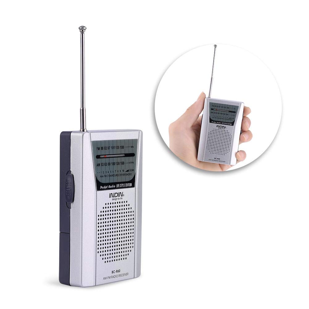 Portable FM/AM 2 Band Stereo Radio with LCD Display & Built-in Speaker - Mini Pocket Radio Receiver with Earphone Jack for Outdoor, Travel, Home & Office Use - Silver