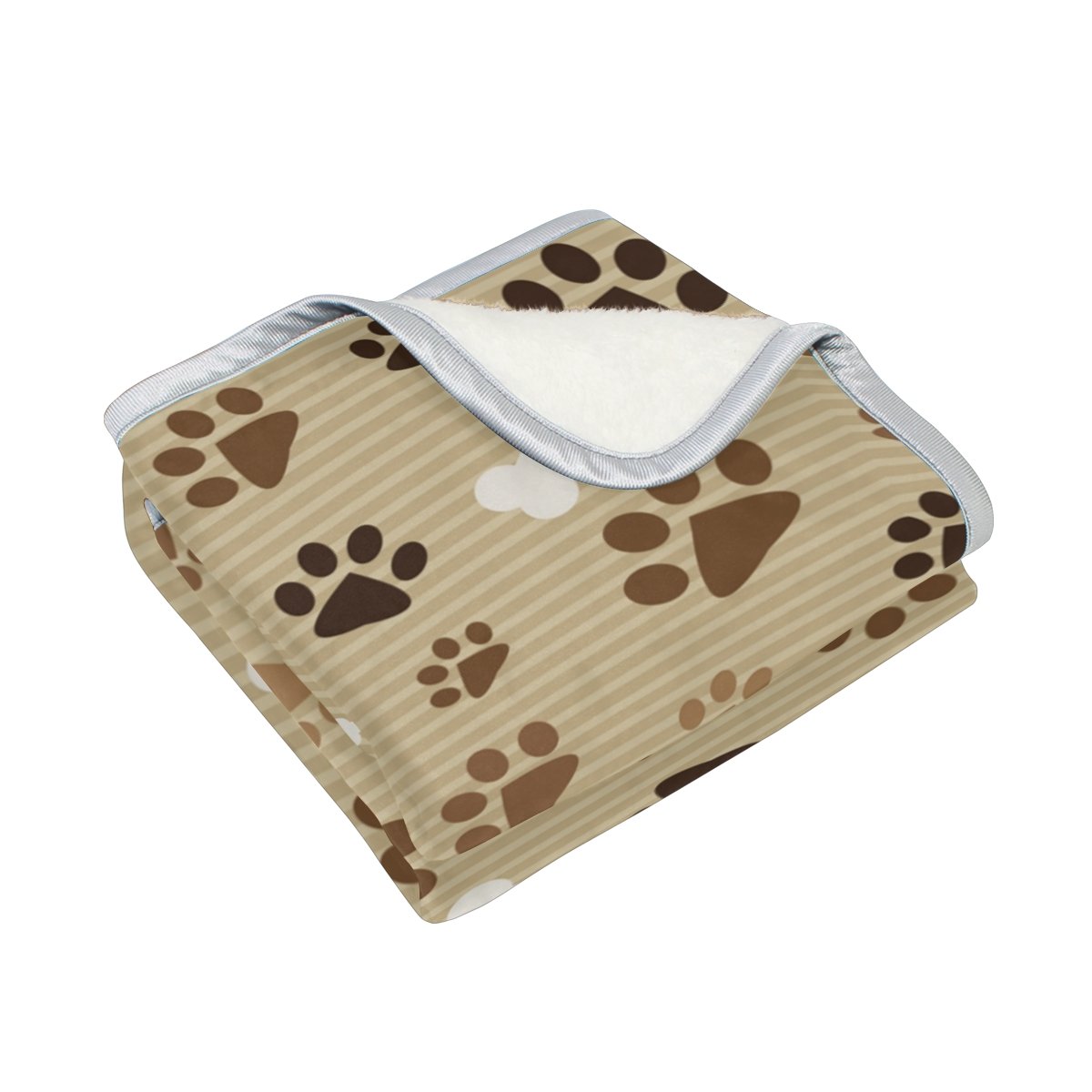 U Life Khaki Striped Dog Paw Prints Soft Fleece Throw Blanket - 60x90 Inch Cozy Blanket for Couch, Sofa & Bed - Perfect for Kids, Men & Women - Ideal for Napping, Lounging & Home Decor