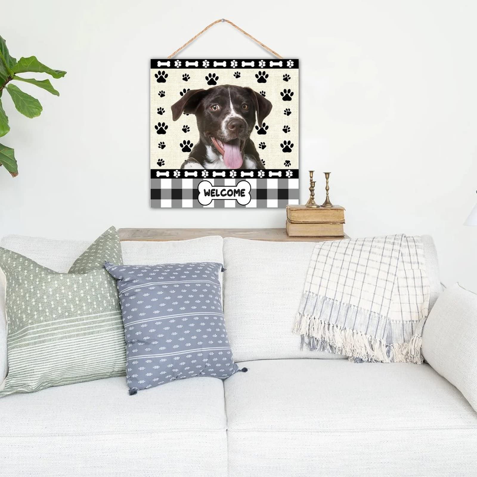 8x8 Inch Rustic Wood Welcome Sign with Dachshund Dog Paw Design - Farmhouse Wall Art Plaque for Door, Kitchen, Dining Room - Handcrafted Wooden Hanging Decor for Home & Office Use