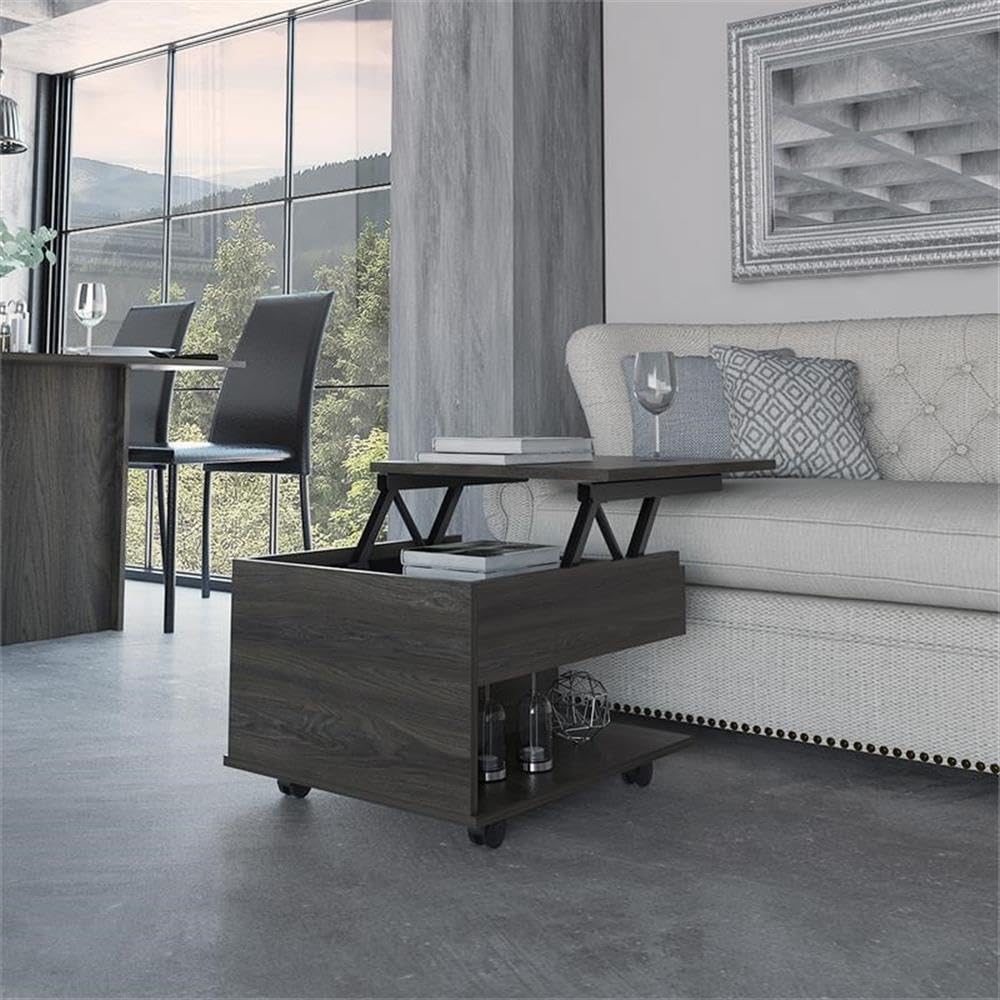 Pemberly Row Espresso Coffee Table with Wheels - Perfect for Living Room, Office, and Small Spaces