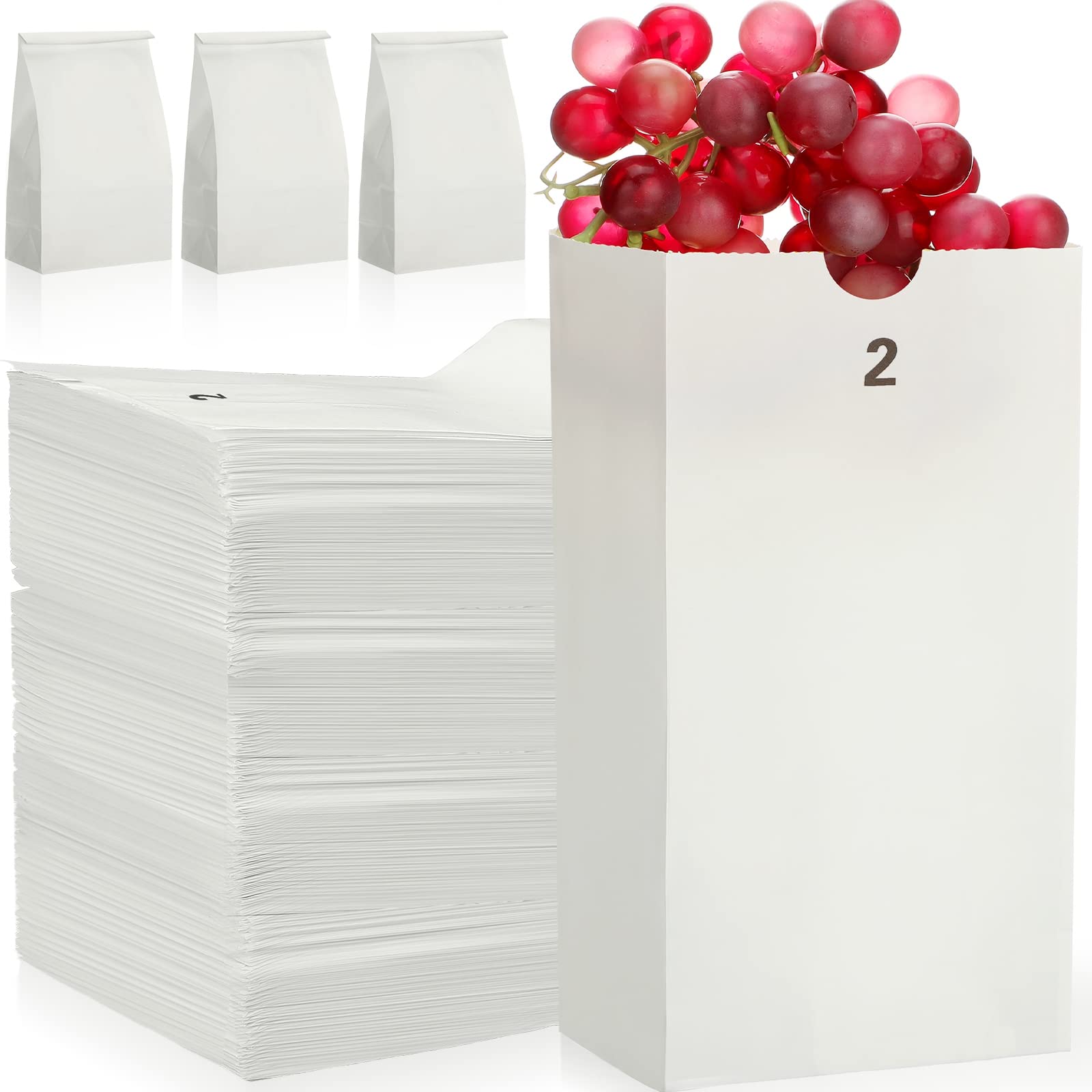 300-Pack White & Kraft Paper Lunch Bags - 2 LB Capacity, 4.3 x 2.4 x 7.9 Inch Bulk Snack Bags, Eco-Friendly Grocery Sacks for School Lunches, Party Treats & Takeout Food Storage