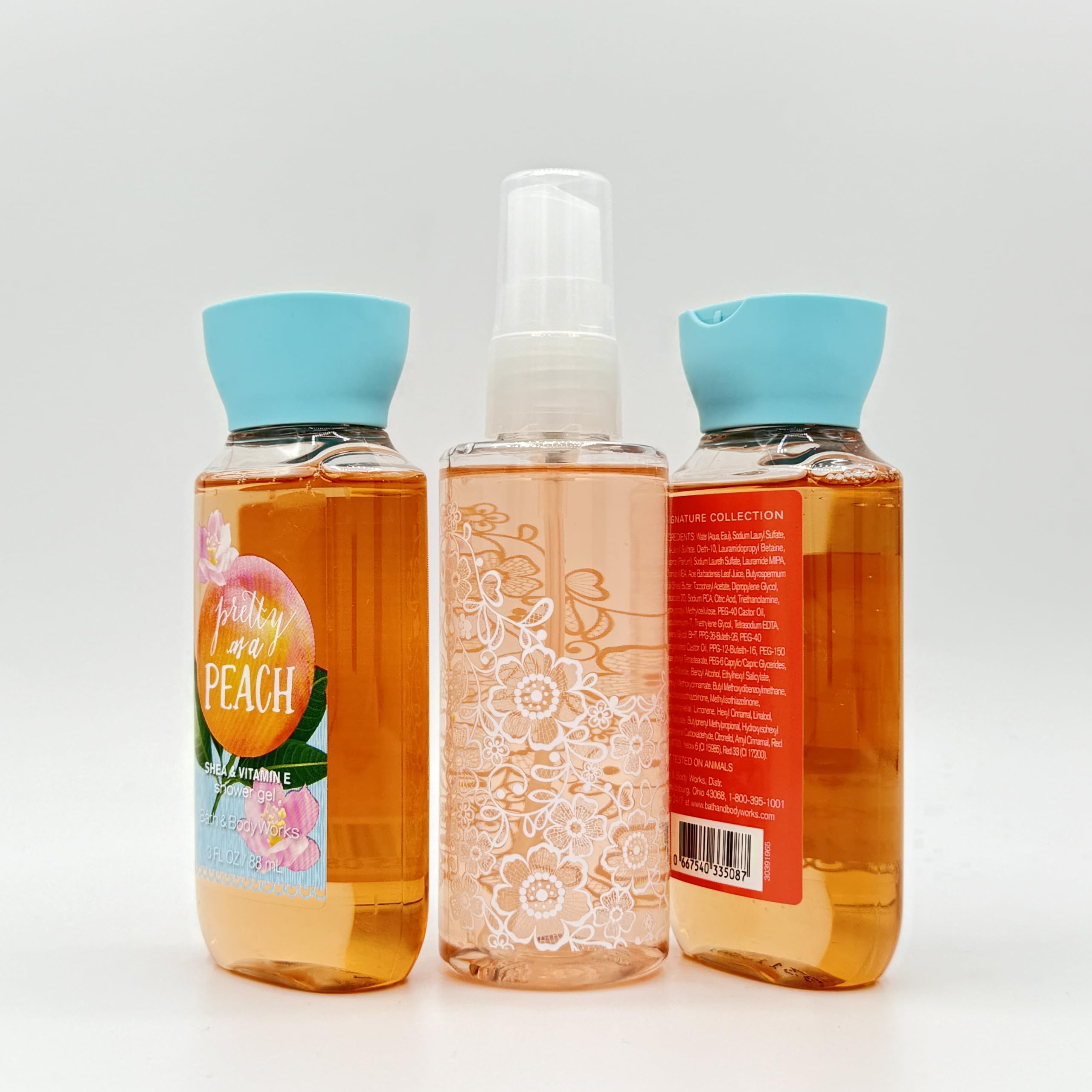 Pretty As A Peach 3-Piece Travel Size Bath Set - 2 Shower Gels & 1 Body Mist | Perfect for Vacation, Gym Bag & On-The-Go Refreshment