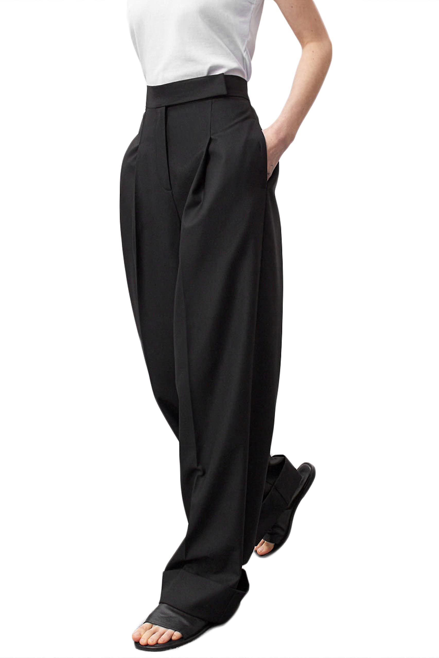 Women's High Waisted Wide Leg Trousers - Black Business Casual Pants for Work & Office | Straight Leg Long Pants for Professional Women | Perfect for Office Wear, Business Meetings & Formal Occasions