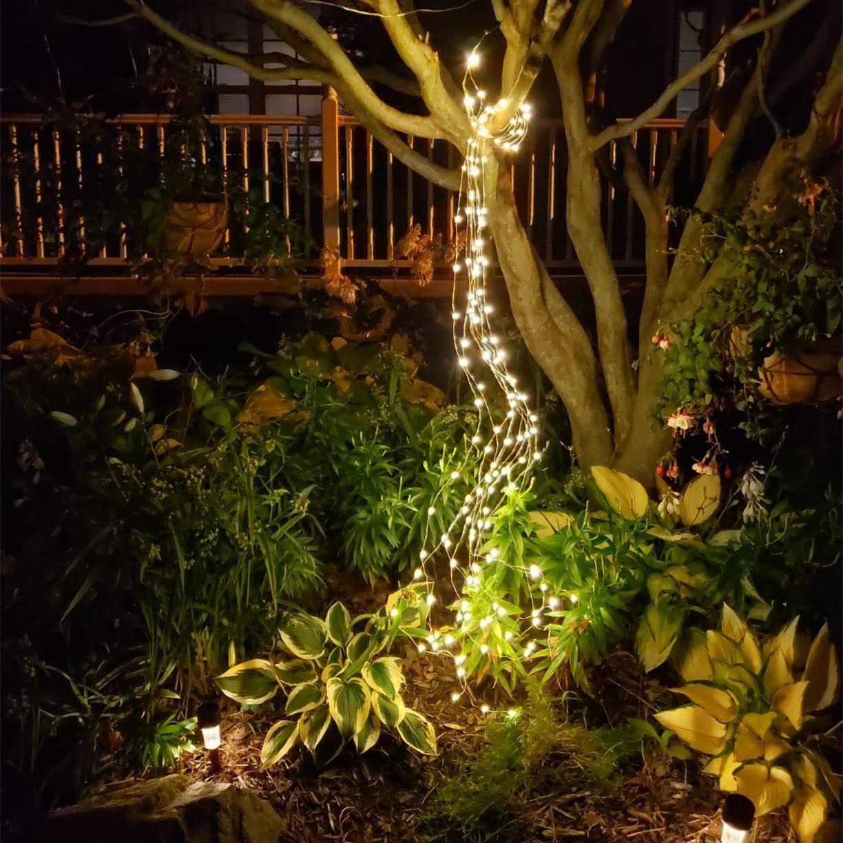 8 Modes Solar Waterfall Lights - 10 Strand 200 LED Waterproof Outdoor Solar Fairy Lights for Garden, Patio, Yard, Party Decoration (Warm White) | Perfect for Weddings, Christmas, Halloween & Backyard Lighting
