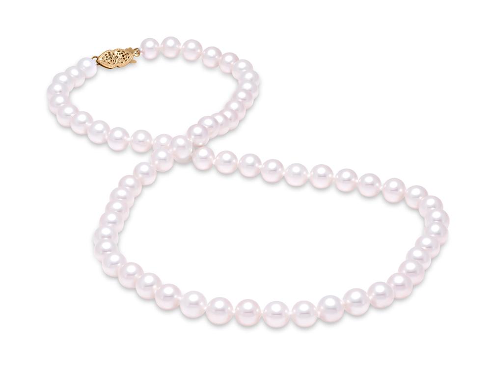 7.5mm Freshwater Pearl Necklace with 14K Gold Filigree Clasp - Elegant Jewelry for Women, Perfect for Weddings, Parties & Special Occasions