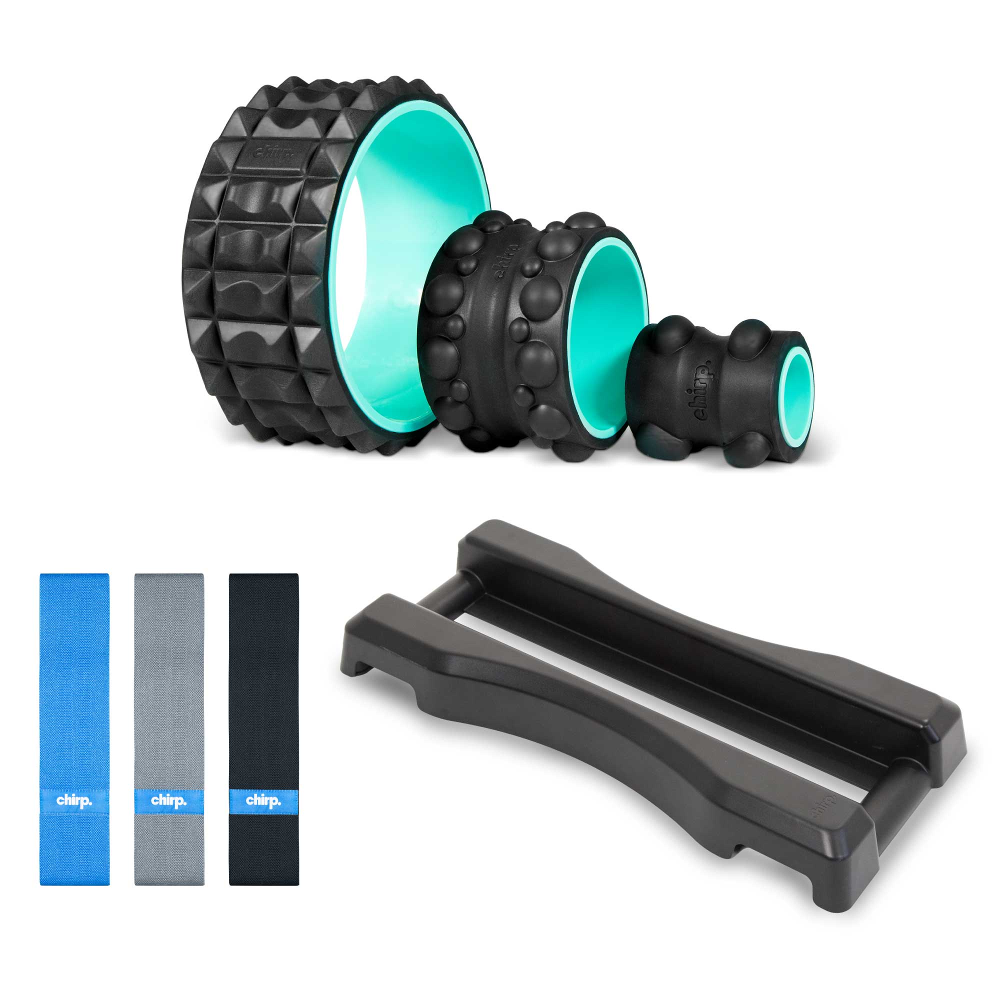Chirp Wheel XR Essentials Bundle - Back Pain Relief & Posture Corrector for Home & Office Use - Portable Spinal Decompression Tool for Yoga, Travel & Workouts