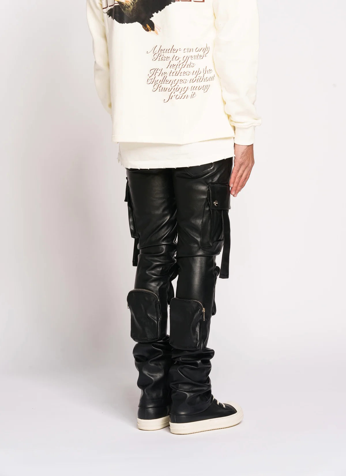 Pheelings NEVER LOOK BACK Women's Cargo Flare Stack Leather Pants - Stylish High-Waisted Vintage Jeans for Casual Outfits & Streetwear Fashion