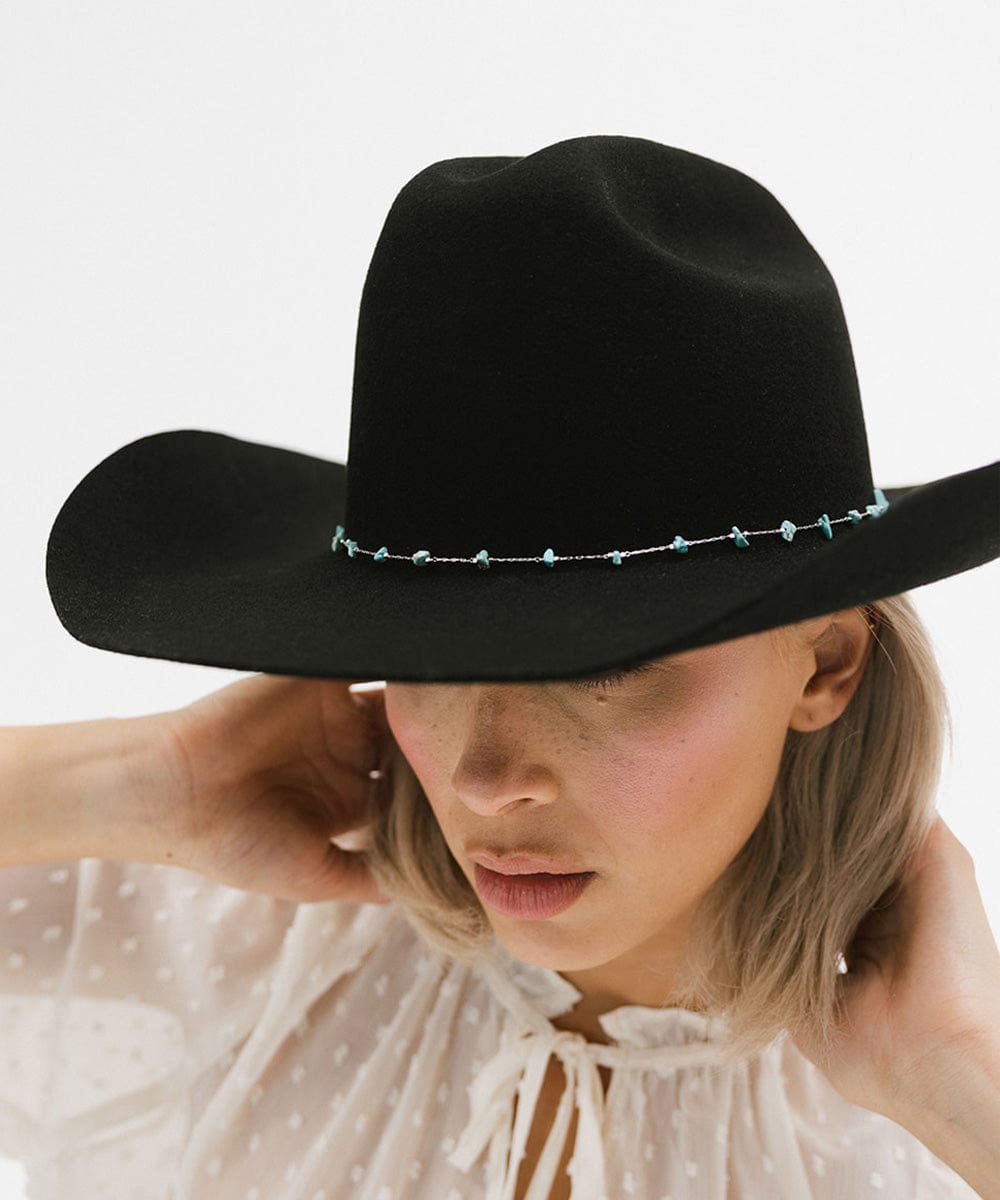 Turquoise Stone Hat Band for Cowboy Hats - Handmade Genuine Turquoise Beaded Hatband for Western Style & Country Fashion - Perfect for Rodeo, Music Festivals & Outdoor Events