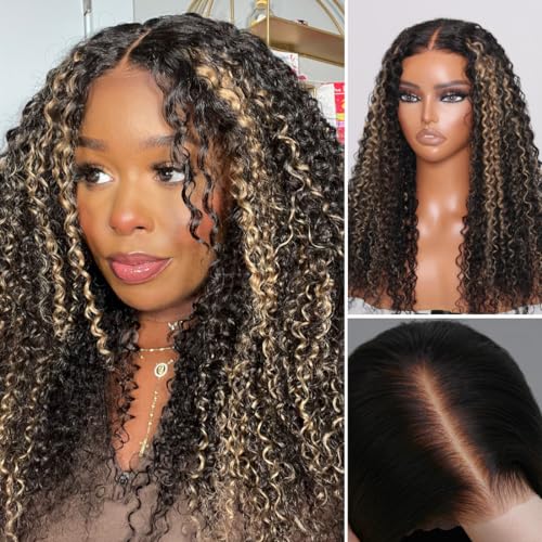Glueless Blonde Highlight Curly Wig 180% Density
