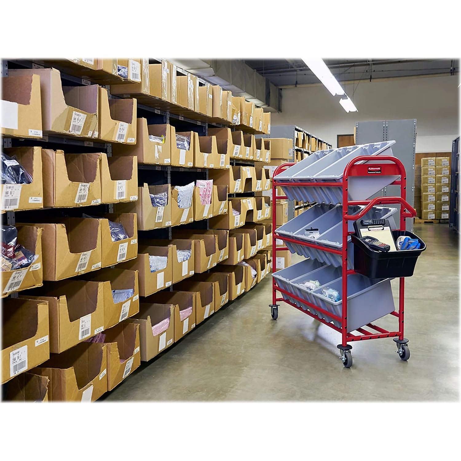 Rubbermaid Commercial Tote Picking Cart - Heavy Duty Storage Bracket Holds 18 Totes | Warehouse Organization, Retail Stocking, Industrial Storage Solution