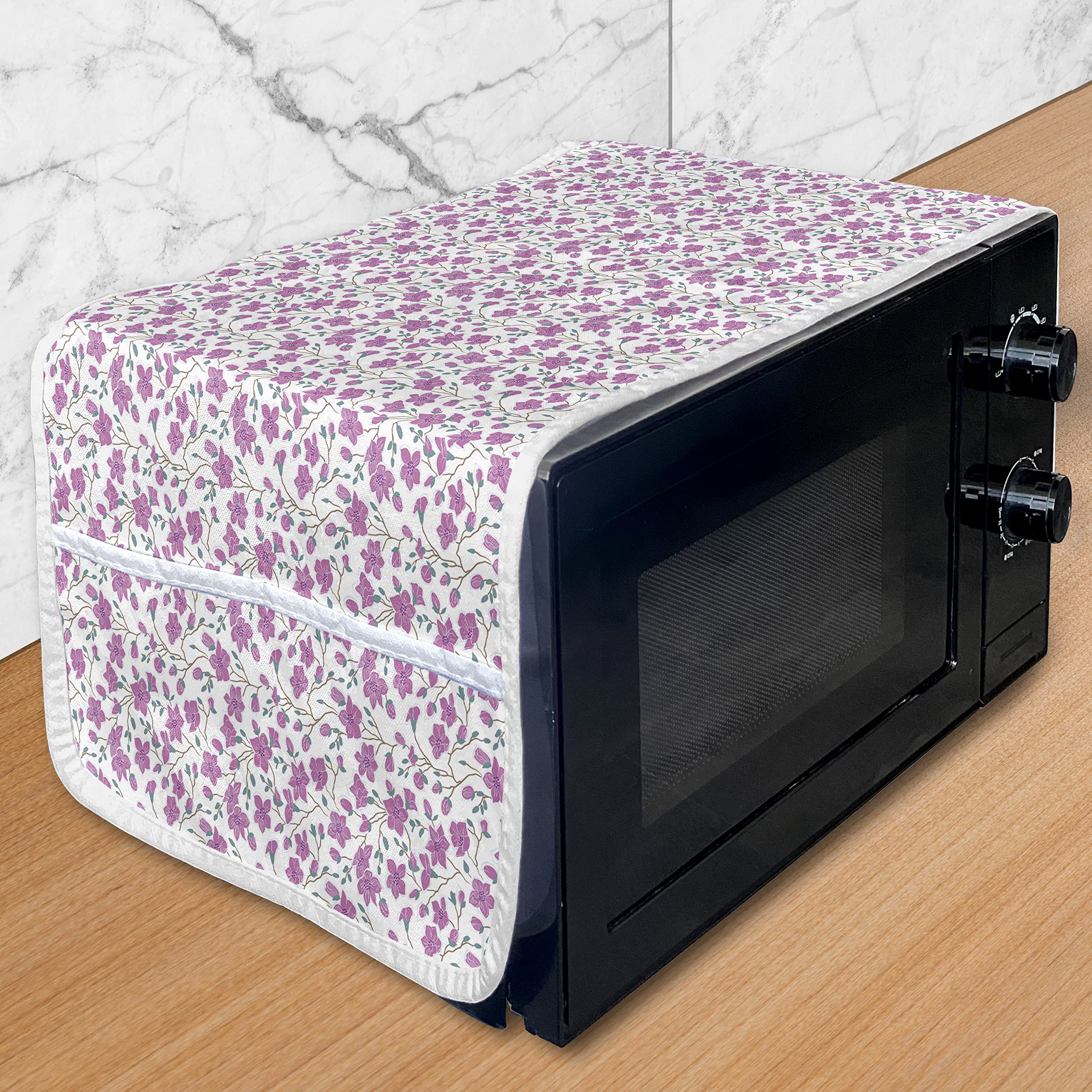 Ambesonne Floral Microwave Cover - Waterproof Pink Magnolia Design with Pockets, 36
