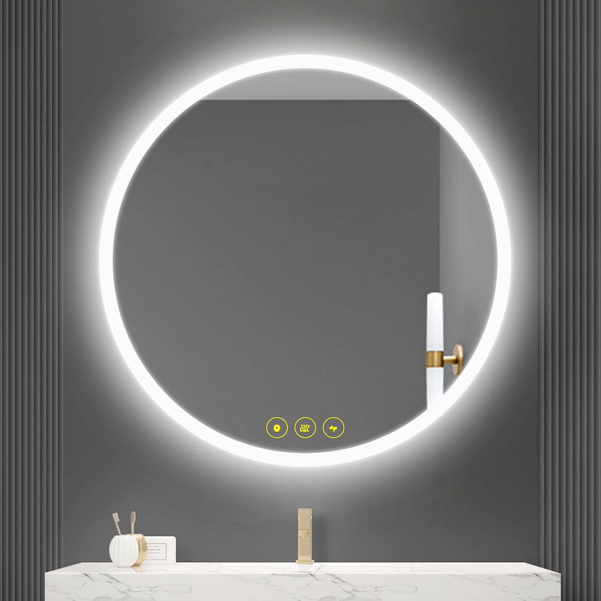 36 Inch Round LED Bathroom Mirror with Dimmable Lights - Anti-Fog Wall Mounted Vanity Mirror for Makeup & Shaving - Large Illuminated Circle Mirror Perfect for Bathrooms, Bedrooms & Dressing Rooms