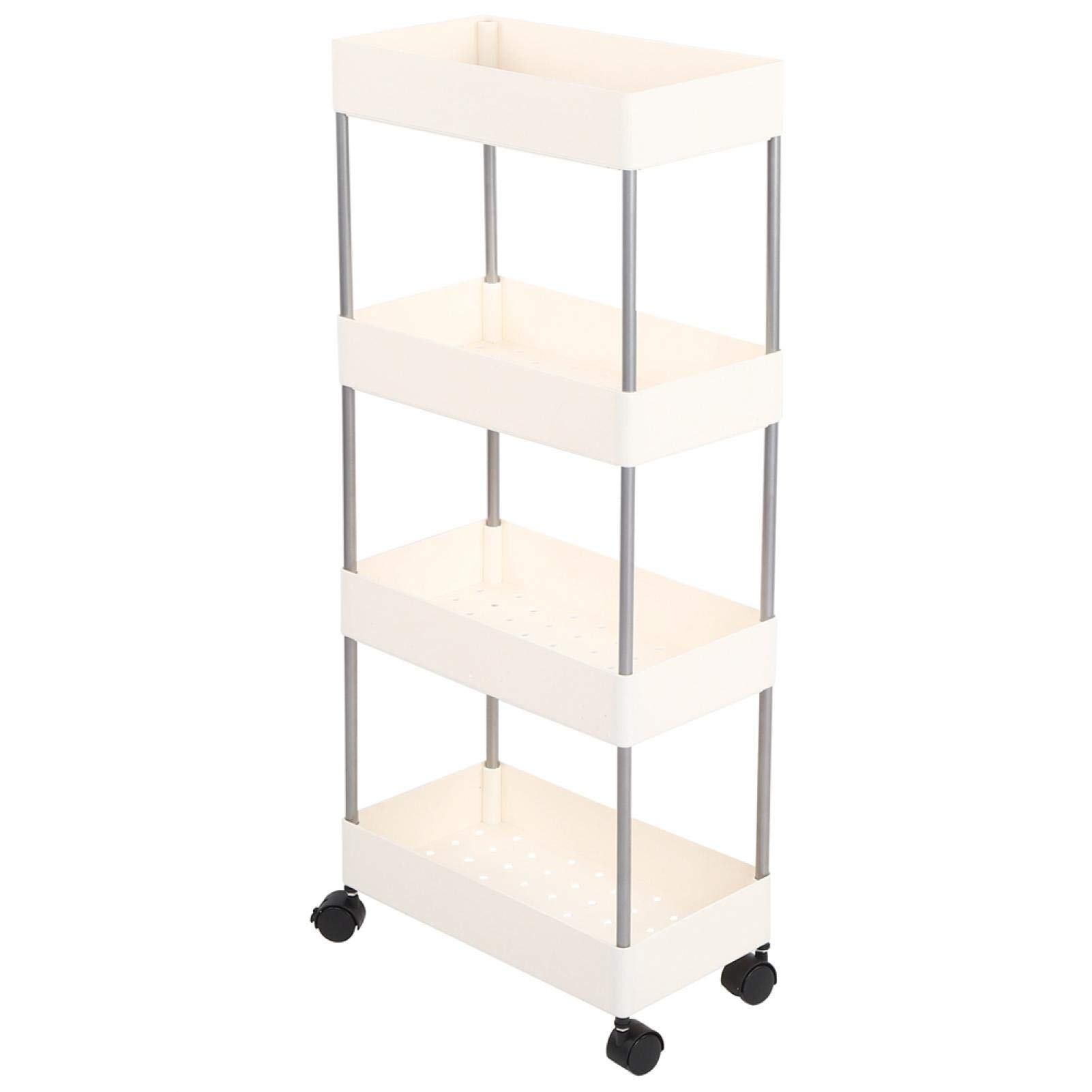 YYL 4-Tier Rolling Storage Cart with Wheels - Mobile Kitchen Organizer Shelf for Bathroom, Laundry, Pantry & Garage - Heavy Duty Metal Utility Rack for Home Organization & Space Saving