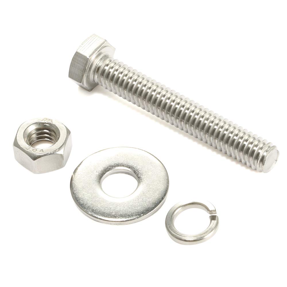 18-8 Stainless Steel Hex Head Bolts with Nuts & Washers - 8 Sets for DIY & Construction