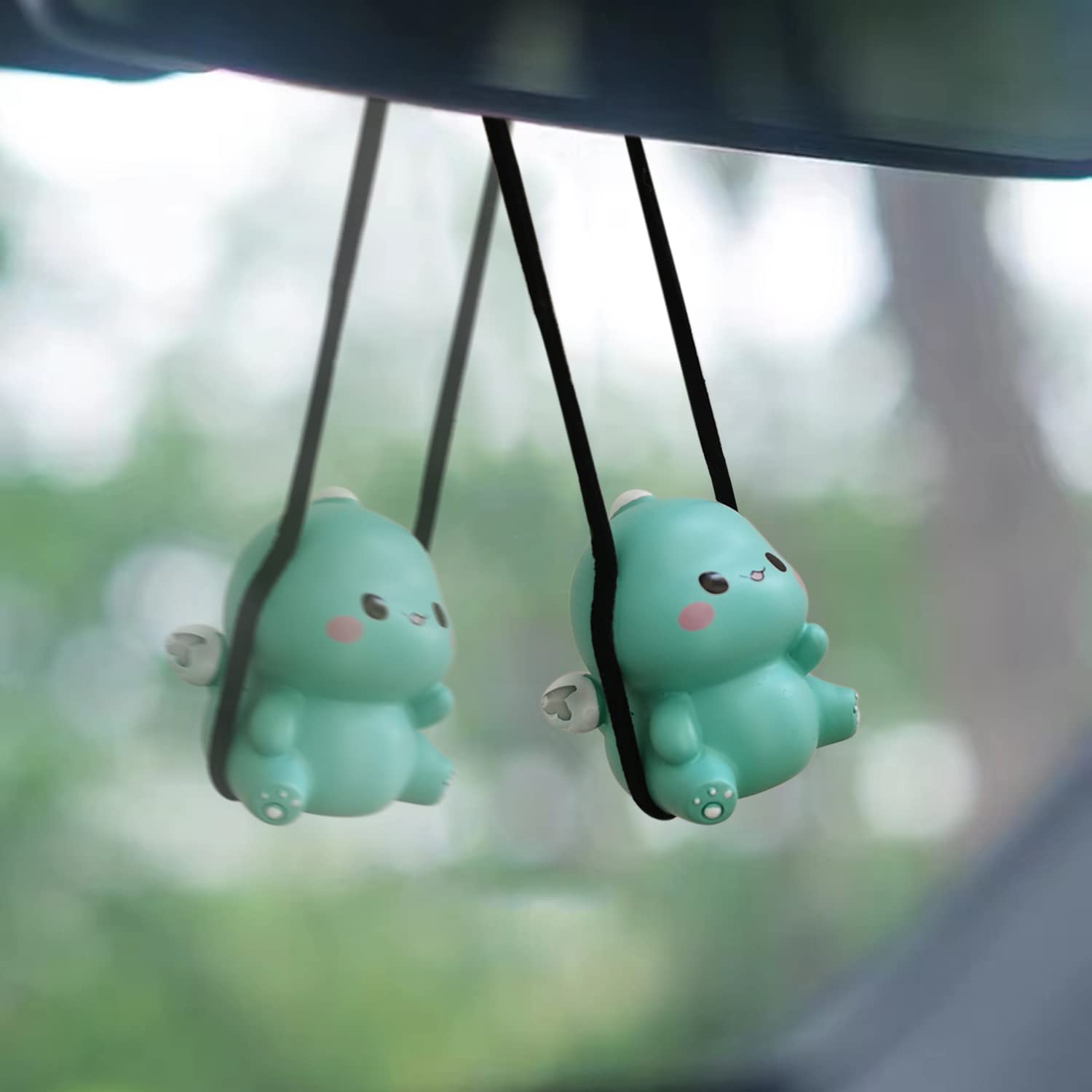 Swinging Dinosaur Car Hanging Ornament - Cute Green Dinosaur Pendant for Rear View Mirror, Fun Car Decor Accessories, Perfect for Kids and Dinosaur Lovers, Ideal for Road Trips and Daily Commutes