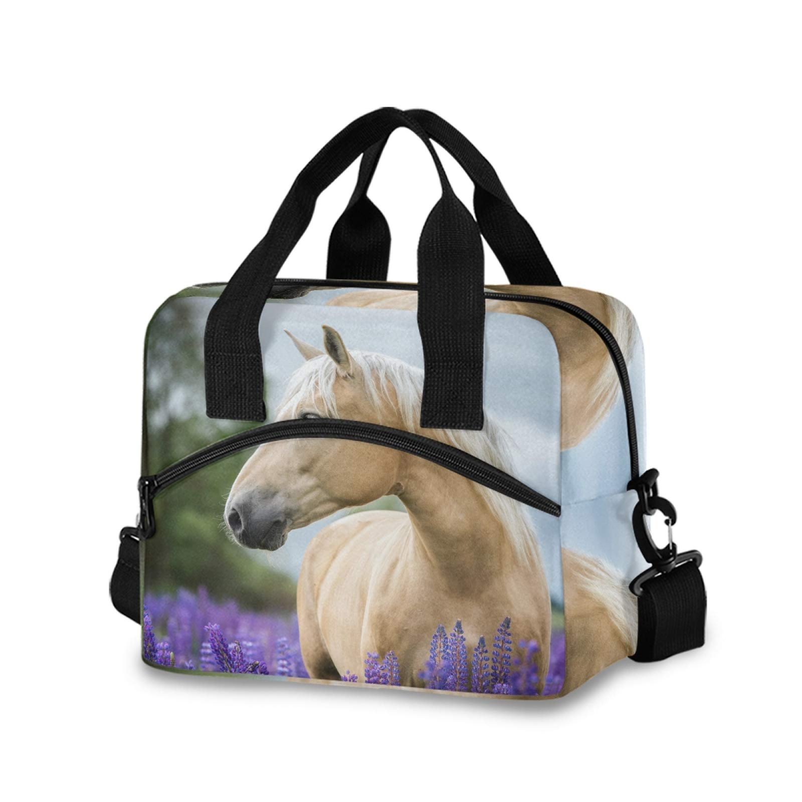 Purple Lavender Insulated Lunch Box - Reusable Cooler Tote Bag for Horses, Picnics, Work & School | Leakproof Thermal Lunch Bag for Outdoor Activities, Travel & Daily Commute