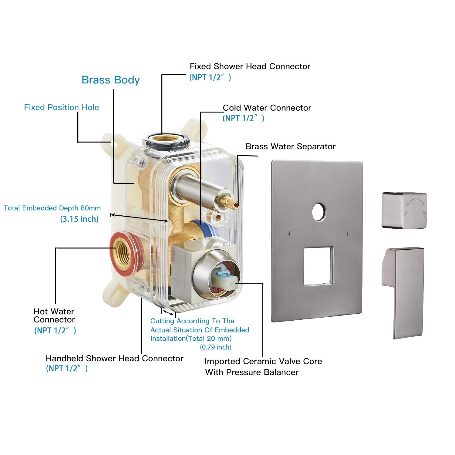 BWE 16 Inch Square Luxury Rain Shower Combo Set - Wall Mounted Rainfall Shower Head System with Brushed Nickel Faucet & Rough-in Valve - Perfect for Modern Bathroom Renovation & Spa-like Shower Experience